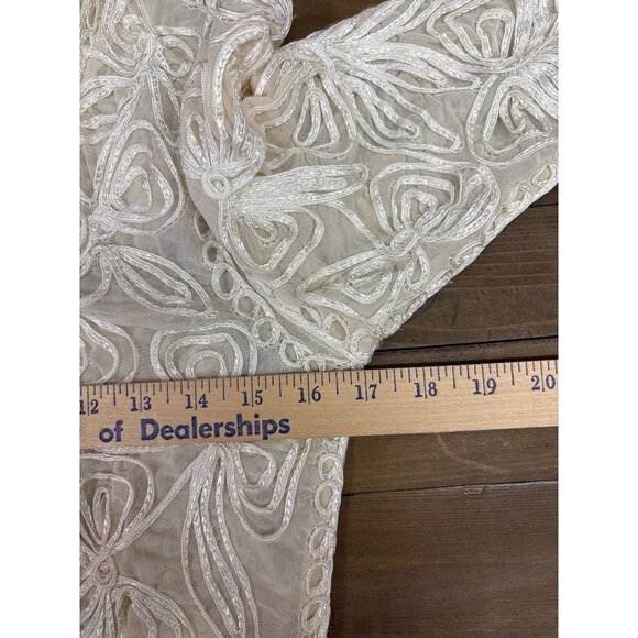 Elegant Beige Embroidered Sheer 3/4 Sleeve Open Front Cover Up Cardigan - Picture 7 of 7